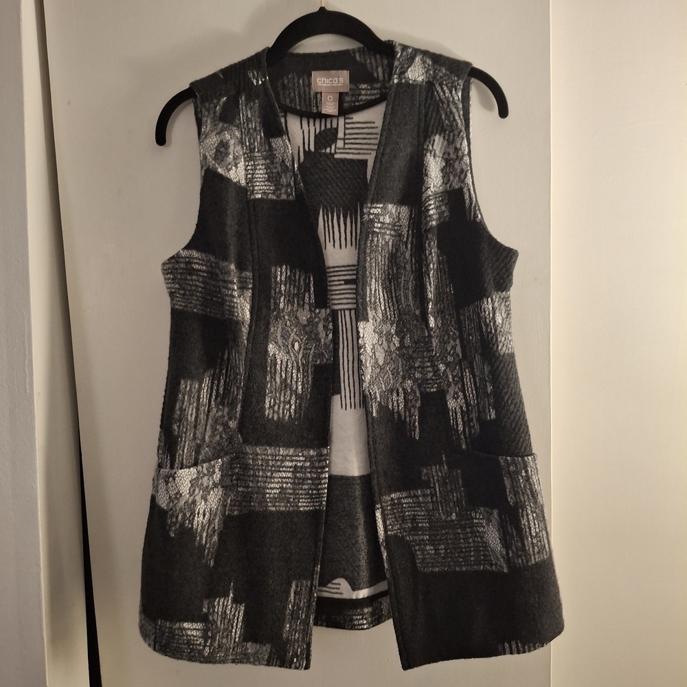 Chico's Women's Black and Gray Patterned Vest